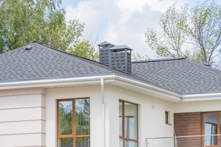Close up view on asphalt roofing shingles